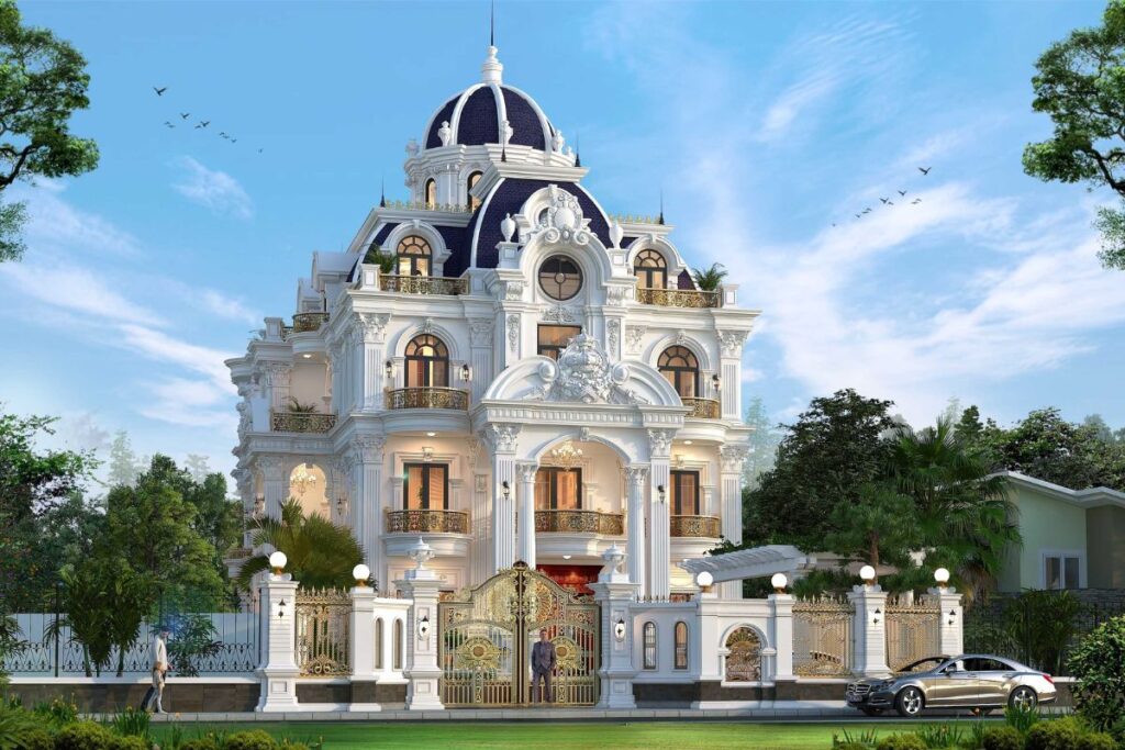 Mẫu biệt thự cổ điển Pháp gây ấn tượng với hoa văn, phào chỉ chạm trổ tinh xảo