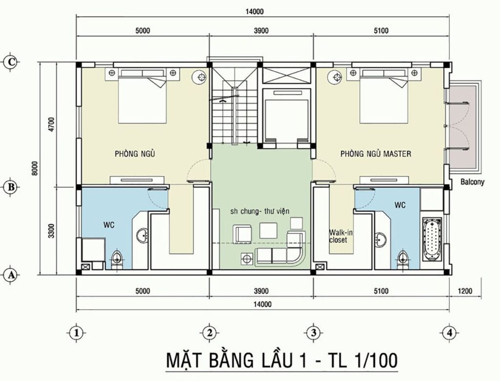 Các tầng trên của biệt thự cổ điển Pháp là không gian nghỉ ngơi và giải trí