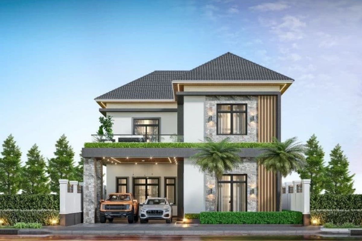 99+ Mẫu biệt thự 2 tầng mái nhật đẹp sang trọng kèm bản vẽ & báo giá 24 Biệt thự 2 tầng mái Nhật có gara giúp tối ưu công năng (Ảnh: Sưu tầm)