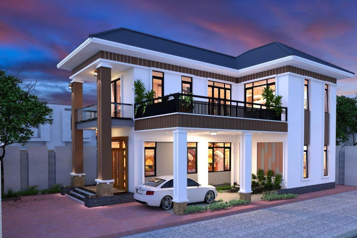 99+ Mẫu biệt thự 2 tầng mái nhật đẹp sang trọng kèm bản vẽ & báo giá 27 Mái Nhật giúp tổng thể công trình cân đối, hài hòa (Ảnh: Sưu tầm)