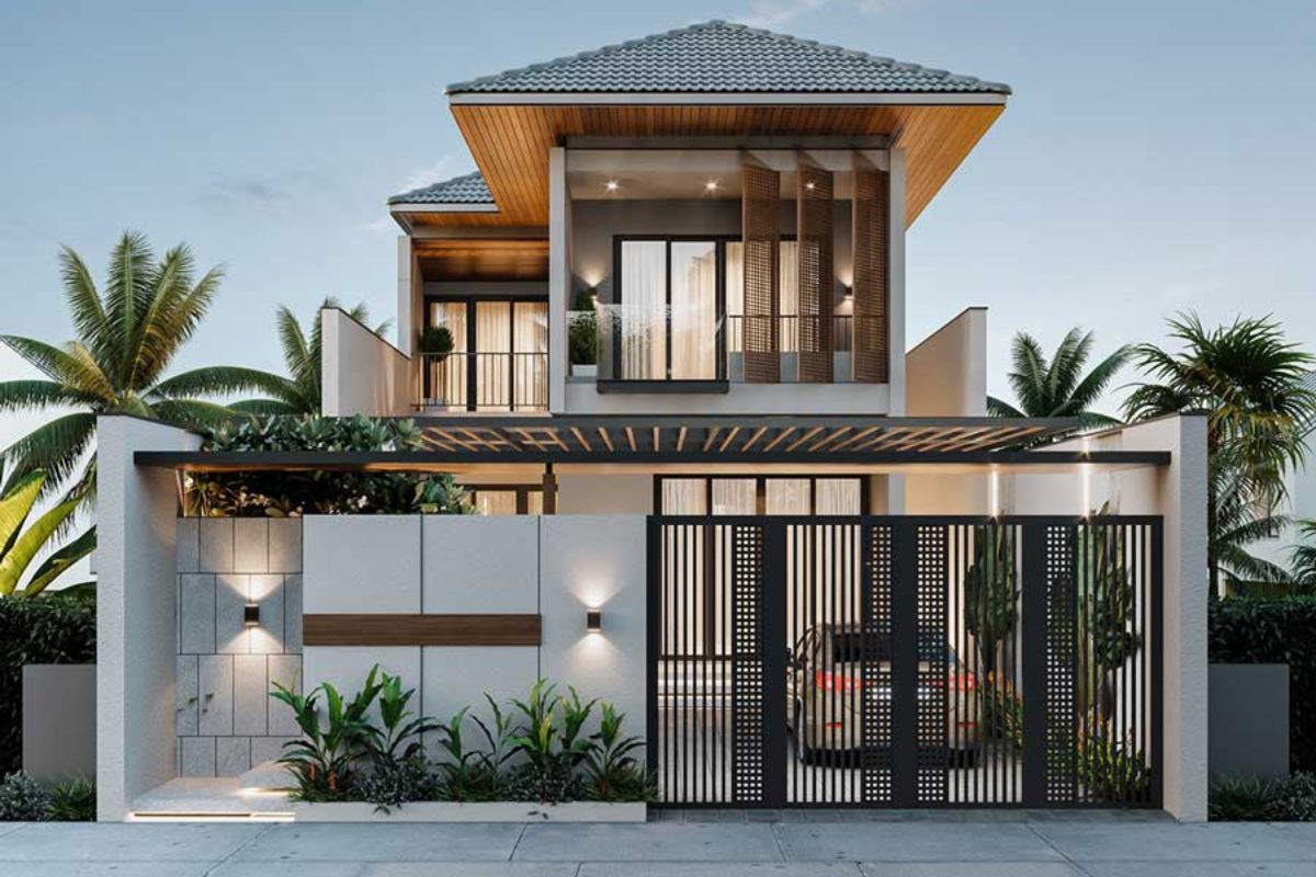 99+ Mẫu biệt thự 2 tầng mái nhật đẹp sang trọng kèm bản vẽ & báo giá 32 Thiết kế biệt thự 2 tầng mái Nhật chữ L giúp tối ưu diện tích (Ảnh: Sưu tầm)