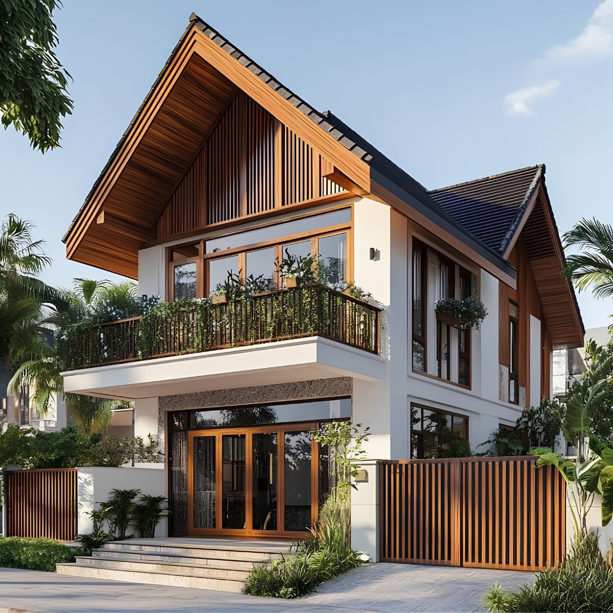 Top mẫu biệt thự 2 tầng mái Thái hiện đại đẹp nhất 2026 2 Biệt thự 2 tầng mái thái hiện đại nổi bật với khả năng chống nóng, thoát nước tối ưu cho khí hậu Việt Nam (Ảnh: Sưu tầm)
