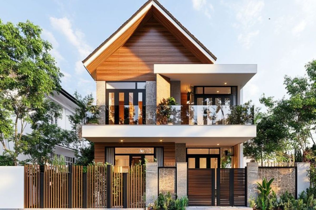 Top mẫu biệt thự 2 tầng mái Thái hiện đại đẹp nhất 2026 3 Mẫu biệt thự 2 tầng mái thái hiện đại phong cách tối giản đề cao hình khối và ánh sáng tự nhiên (Ảnh: Sưu tầm)