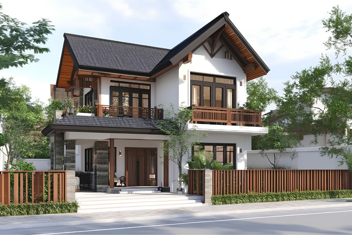 Top mẫu biệt thự 2 tầng mái Thái hiện đại đẹp nhất 2026 10 Biệt thự 2 tầng mái thái hiện đại có mức chi phí linh hoạt theo diện tích và vật liệu (Ảnh: Sưu tầm)