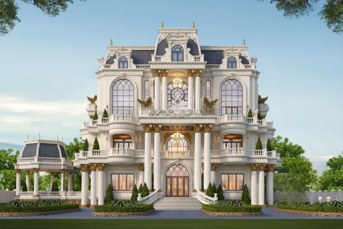 Sân vườn giúp điều hòa vi khí hậu cho biệt thự 3 tầng cổ điển (Ảnh: Sưu tầm)