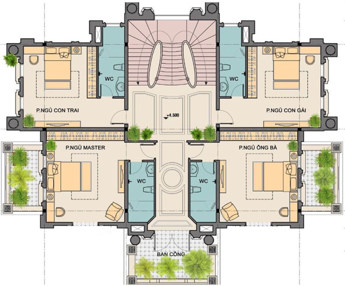 Không gian riêng tư tối ưu trong thiết kế biệt thự cổ điển 3 tầng (Ảnh: Sưu tầm)