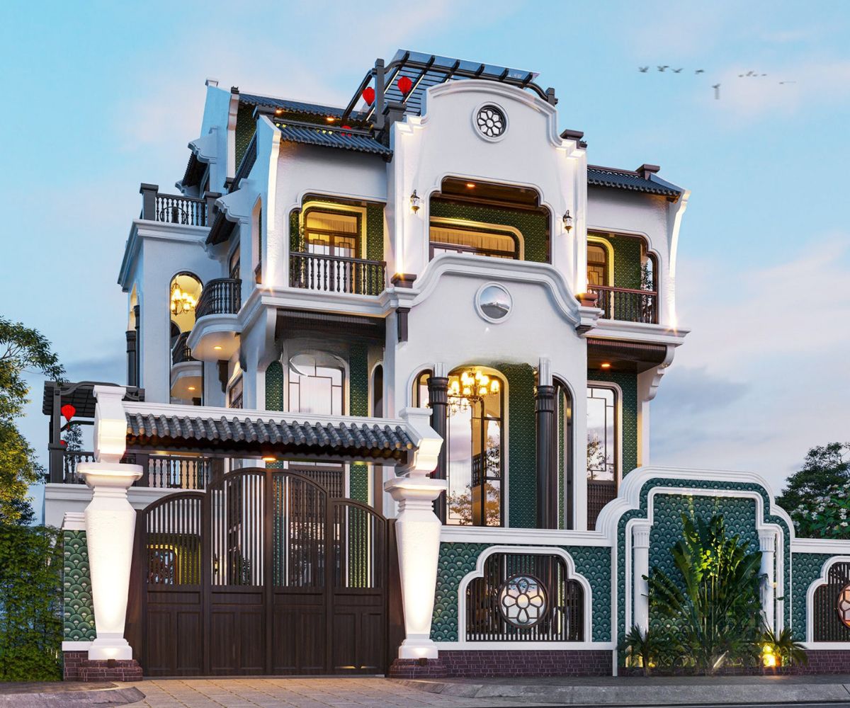 Mẫu biệt thự 3 tầng Indochine đẹp đẳng cấp nhất 2026 kèm bản vẽ 2 Mẫu biệt thự Indochine tối ưu thông gió, chống nóng nhờ mái dốc và không gian mở đặc trưng (Ảnh: Sưu tầm)