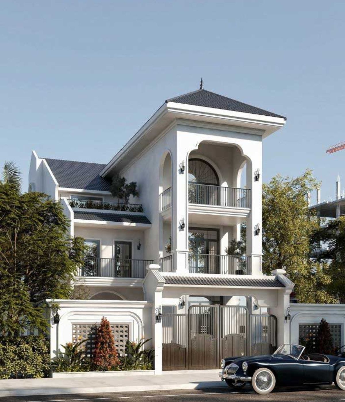 Mẫu biệt thự 3 tầng Indochine đẹp đẳng cấp nhất 2026 kèm bản vẽ 3 Mẫu biệt thự Indochine 3 tầng nhiều phòng ngủ phù hợp gia đình đông người, đề cao tính riêng tư (Ảnh: Sưu tầm)