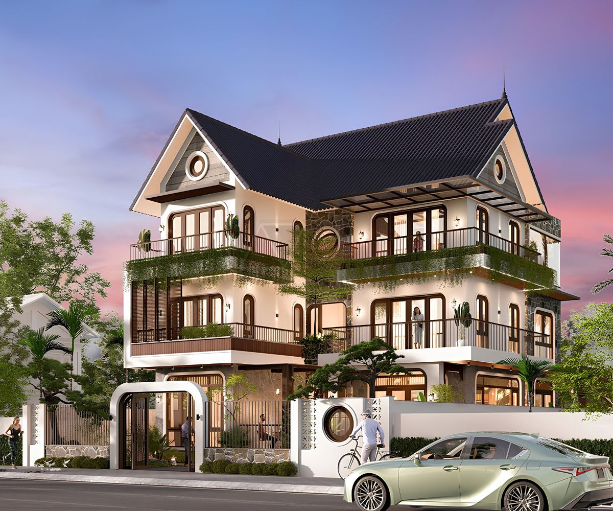 Mẫu biệt thự 3 tầng Indochine đẹp đẳng cấp nhất 2026 kèm bản vẽ 7 Thiết kế chữ L trong mẫu biệt thự Indochine giúp tối ưu diện tích hiệu quả (Ảnh: Sưu tầm)
