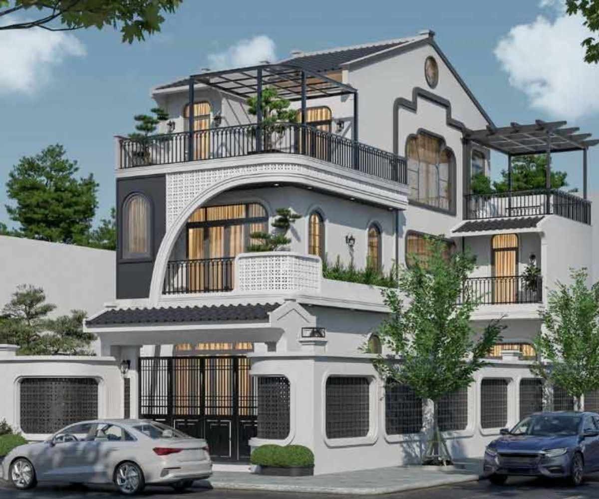 Mẫu biệt thự 3 tầng Indochine đẹp đẳng cấp nhất 2026 kèm bản vẽ 9 Ban công và cửa sổ bố trí hợp lý trong biệt thự Đông Dương (Ảnh: Sưu tầm)