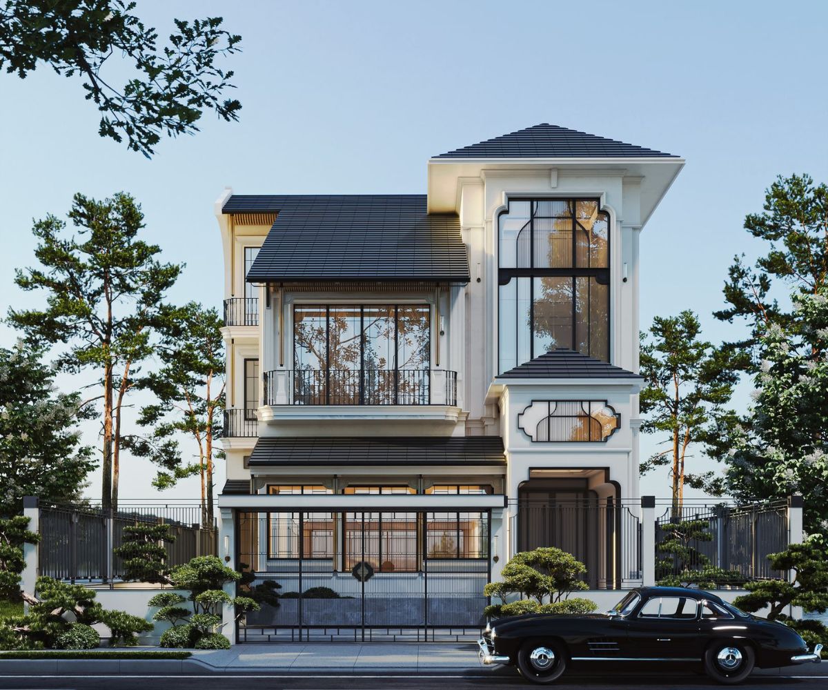 Mẫu biệt thự 3 tầng Indochine đẹp đẳng cấp nhất 2026 kèm bản vẽ 15 Mẫu biệt thự Indochine mặt tiền 10m cân đối và hài hòa (Ảnh: Sưu tầm)