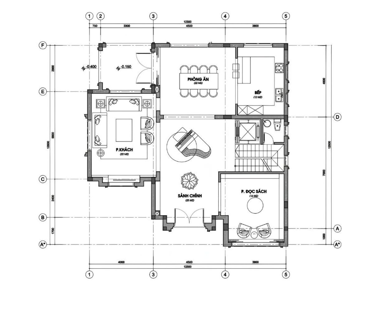 Mẫu biệt thự 3 tầng Indochine đẹp đẳng cấp nhất 2026 kèm bản vẽ 19 Công năng tầng 1 của biệt thự Indochine 2 tầng – 3 tầng ưu tiên không gian mở (Ảnh: Sưu tầm)