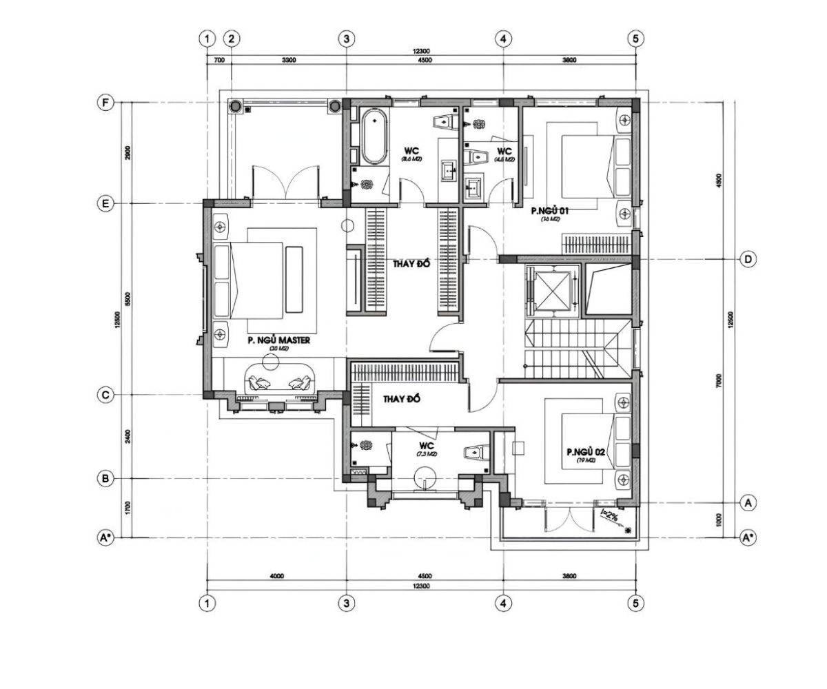 Mẫu biệt thự 3 tầng Indochine đẹp đẳng cấp nhất 2026 kèm bản vẽ 20 Mặt bằng tầng 2 trong thiết kế biệt thự Indochine đảm bảo sự riêng tư và tiện nghi (Ảnh: Sưu tầm)