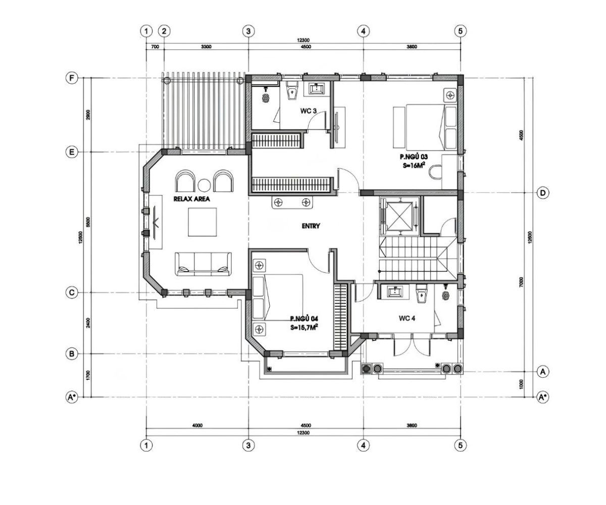 Mẫu biệt thự 3 tầng Indochine đẹp đẳng cấp nhất 2026 kèm bản vẽ 21 Tầng 3 của mẫu biệt thự Indochine thường linh hoạt cho phòng thờ và không gian thư giãn (Ảnh: Sưu tầm)