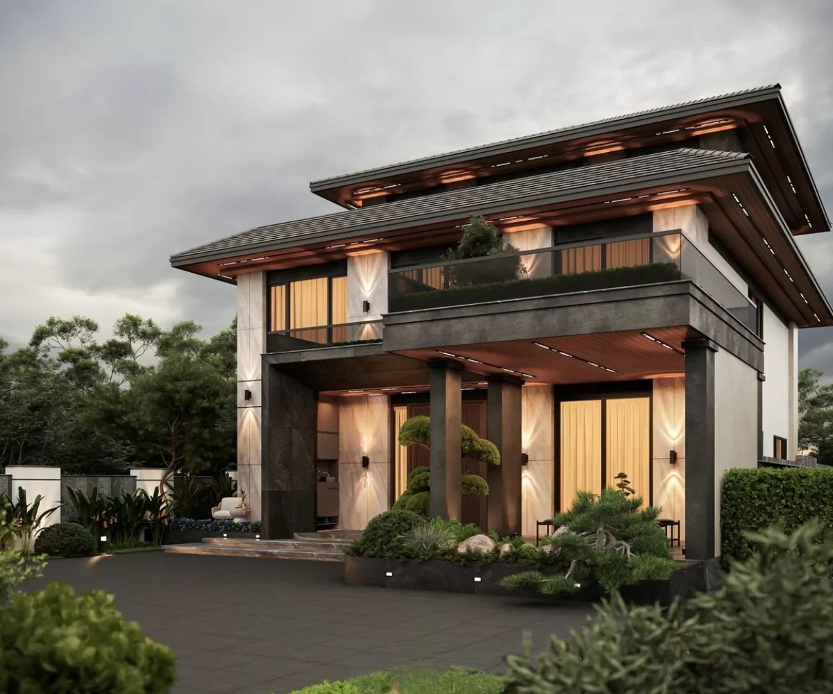Biệt thự 3 tầng mái Nhật là lựa chọn hoàn hảo cho không gian sống hiện đại và bền vững (Ảnh: Sưu tầm)