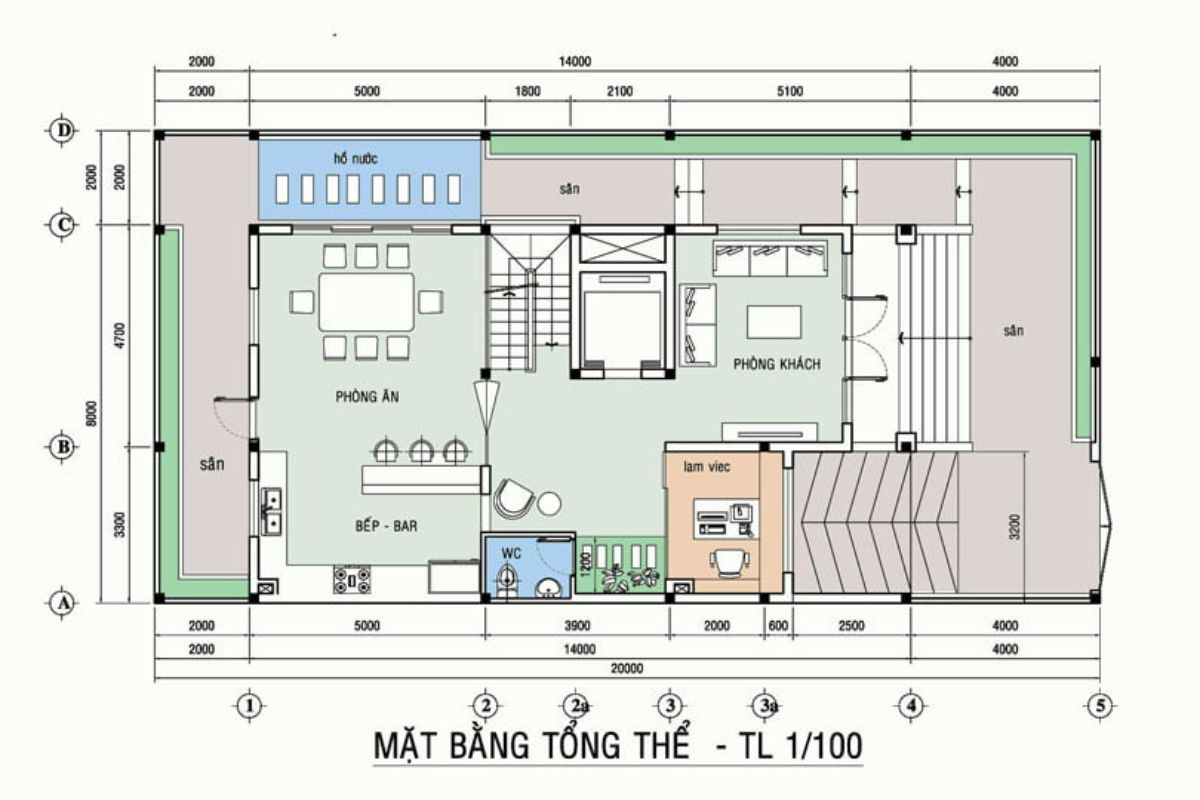 Tầng 1 trong bản vẽ biệt thự 4 tầng tân cổ điển được thiết kế để phô diễn vẻ đẹp đẳng cấp và đem lại sự thuận tiện trong sinh hoạt (Ảnh: Sưu tầm)