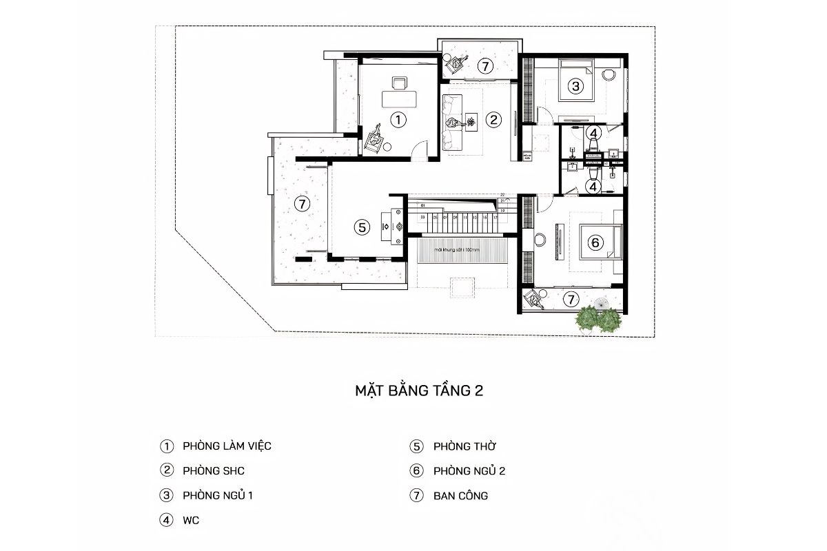Thiết kế biệt thự chữ L hiện đại tầng 2 đảm bảo riêng tư, thông thoáng và tiện nghi  (Ảnh: Sưu tầm)
