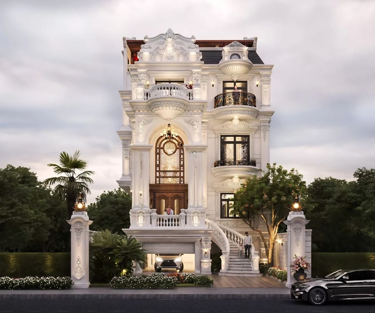 30+ Mẫu biệt thự 4 tầng cổ điển đẳng cấp kèm chi phí xây dựng thực tế 2026 9 Thiết kế tối ưu công năng nhờ tận dụng không gian áp mái linh hoạt (Ảnh: Sưu tầm)