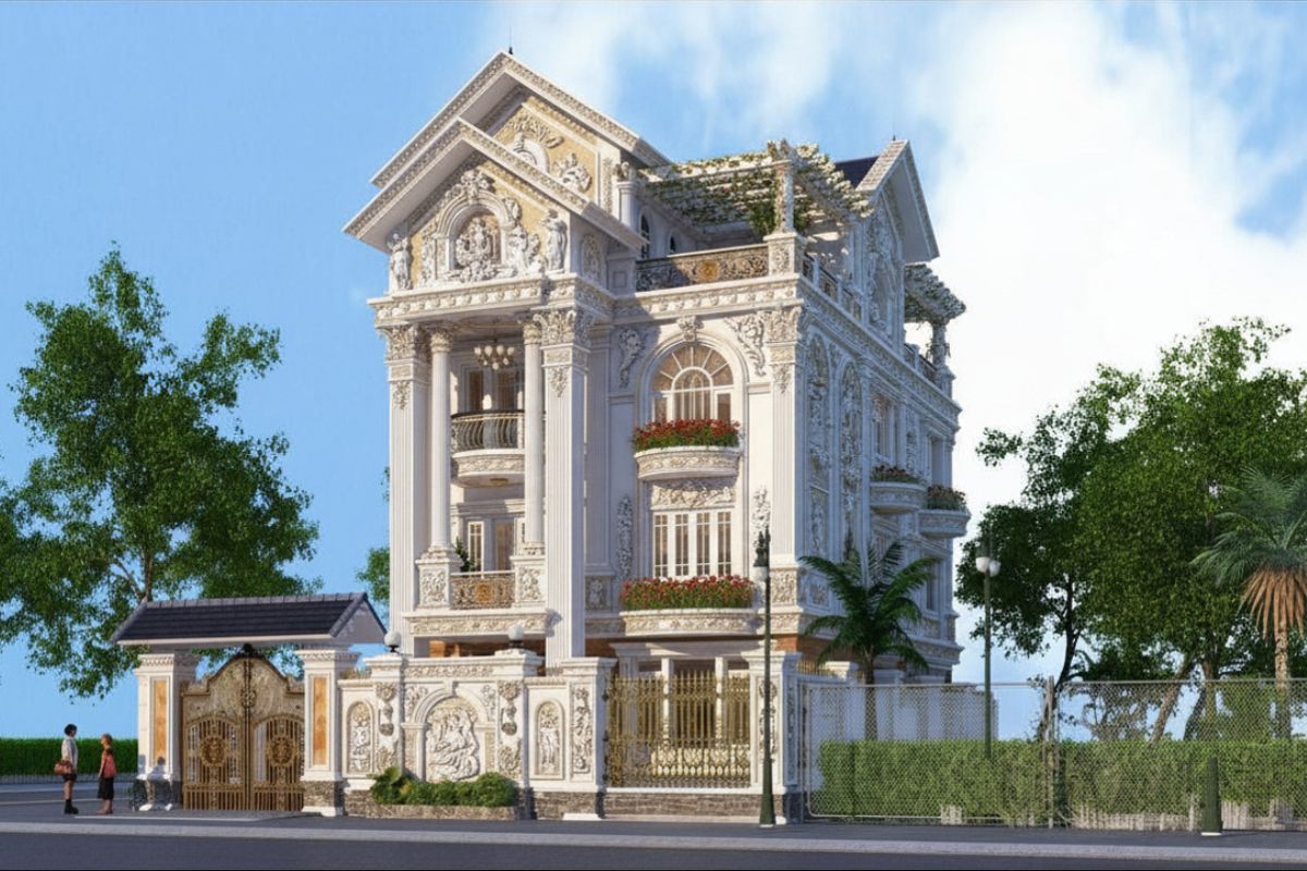 30+ Mẫu biệt thự 4 tầng cổ điển đẳng cấp kèm chi phí xây dựng thực tế 2026 14 Hệ cửa lớn giúp tối ưu ánh sáng và thông gió tự nhiên (Ảnh: Sưu tầm)