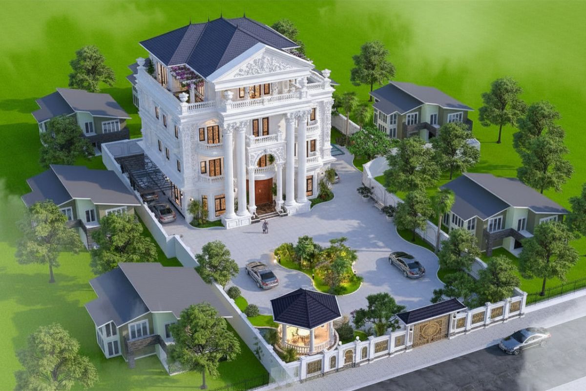 30+ Mẫu biệt thự 4 tầng cổ điển đẳng cấp kèm chi phí xây dựng thực tế 2026 21 Sân vườn được quy hoạch hợp lý giúp điều hòa vi khí hậu hiệu quả (Ảnh: Sưu tầm)