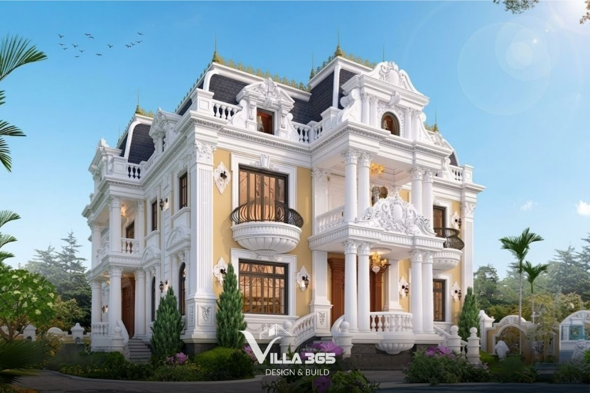 Top mẫu biệt thự cổ điển châu Âu đẹp đẳng cấp & bản vẽ công năng 2026 5 Biệt thự cổ điển Pháp – biểu tượng của sự lãng mạn và sang trọng