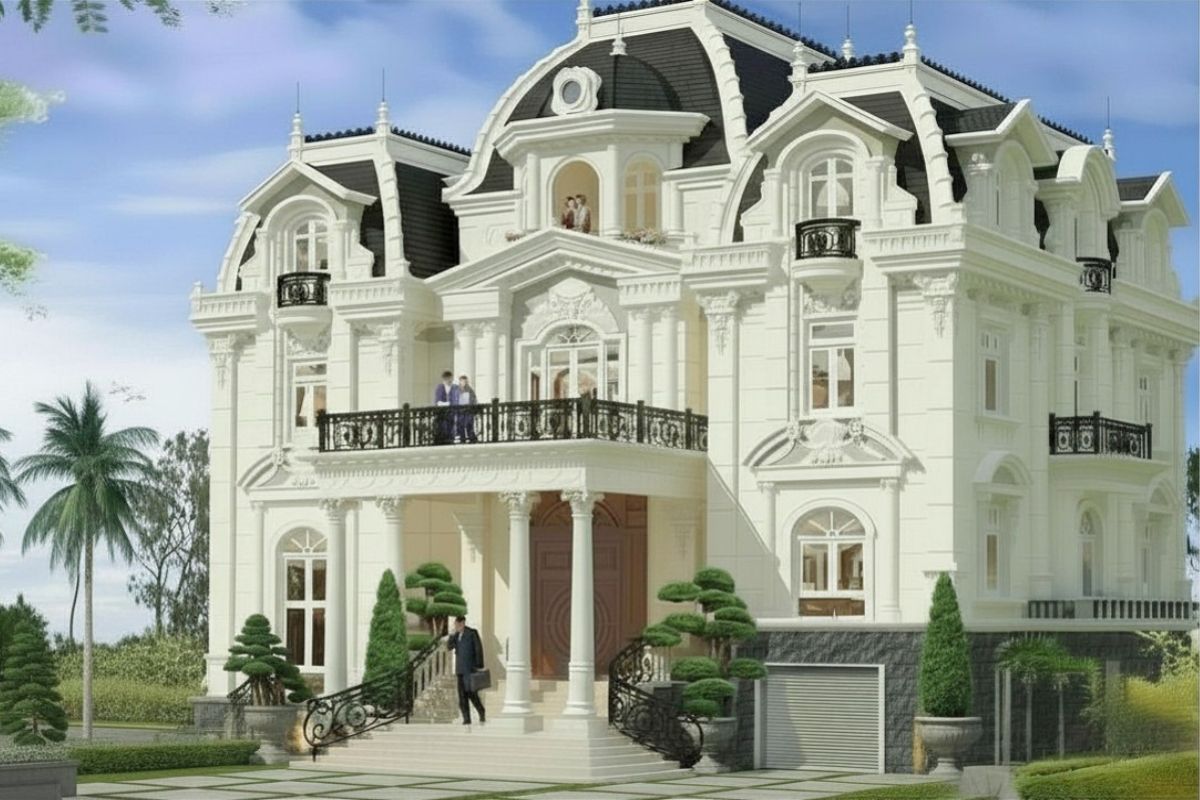 10+ Mẫu biệt thự cổ điển mái Mansard đẹp & bản vẽ công năng 2026 26 Mẫu biệt thự cổ điển mái Mansard là lựa chọn hoàn hảo để khẳng định đẳng cấp sống và gu thẩm mỹ tinh tế của gia chủ