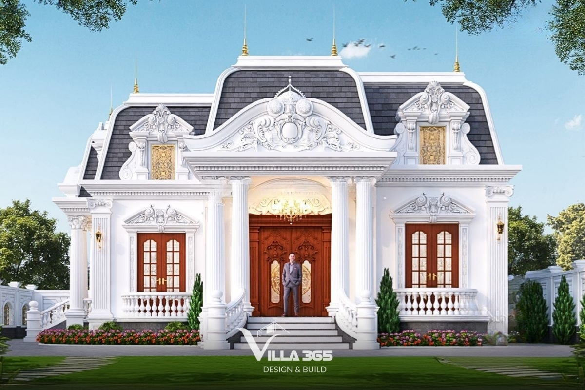 10+ Mẫu biệt thự cổ điển mái Mansard đẹp & bản vẽ công năng 2026 4 Mẫu biệt thự mái Mansard cổ điển ngày nay được cải tiến với kỹ thuật thi công hiện đại, đảm bảo bền vững, chống nóng và tối ưu công năng