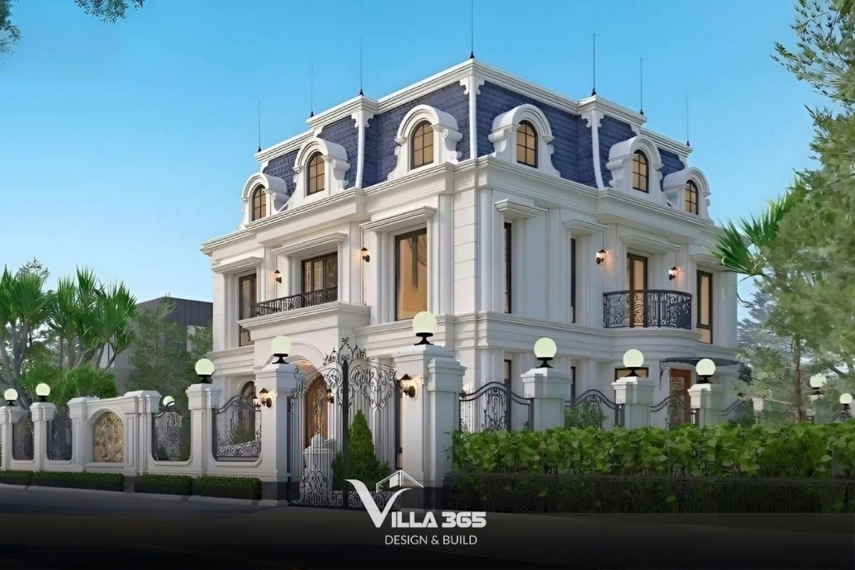 10+ Mẫu biệt thự cổ điển mái Mansard đẹp & bản vẽ công năng 2026 6 Biệt thự cổ điển mái Mansard 2 tầng tối ưu không gian nhờ thiết kế mái thông minh, gia tăng diện tích sử dụng hiệu quả