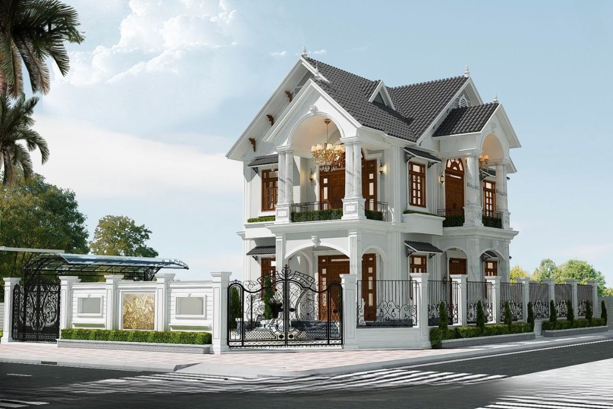 Thiết kế biệt thự cổ điển mái Thái chuẩn tỷ lệ vàng, tạo nên mặt tiền uy nghi và hài hòa tuyệt đối