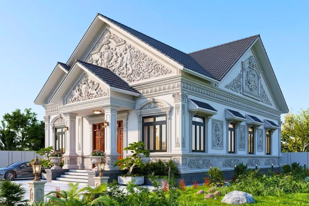 Sự kết hợp giữa gam màu trung tính và mái ngói nổi bật tạo nên tổng thể hài hòa, thanh lịch (Ảnh: Sưu tầm)