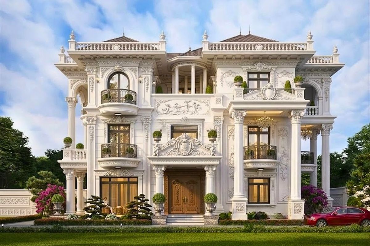 Sảnh thông tầng kết hợp cột trụ cao lớn tạo nên điểm nhấn kiến trúc đầy ấn tượng (Ảnh: Sưu tầm)