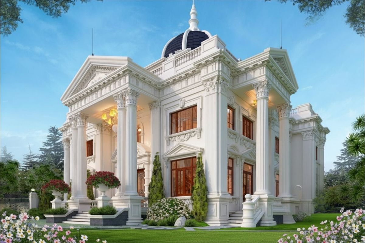 Top 10+ mẫu biệt thự cổ điển nhà vườn đẳng cấp & bản vẽ chi tiết 2026 11 Biệt thự cổ điển nhà vườn 2 tầng – giải pháp hoàn hảo cho gia đình cần không gian rộng rãi nhưng vẫn đảm bảo riêng tư (Ảnh: Sưu tầm)