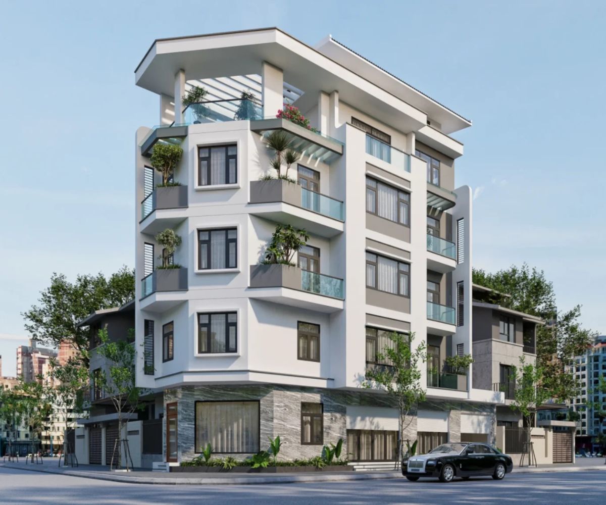 35+ mẫu biệt thự hiện đại 2 mặt tiền đẹp, bản vẽ & kinh nghiệm thiết kế 2026 5 Thiết kế biệt thự 2 mặt tiền giúp tối ưu trưng bày và thu hút khách hàng từ nhiều hướng (Ảnh: Sưu tầm)