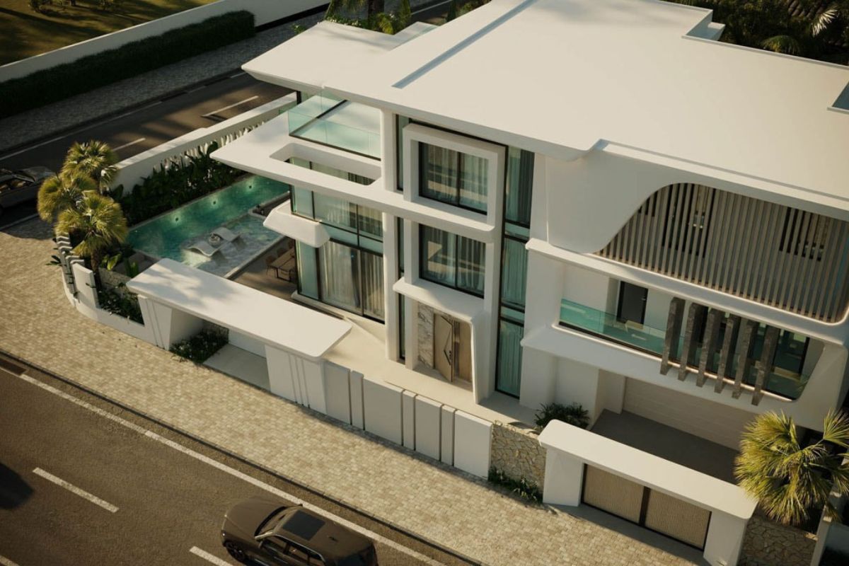 35+ mẫu biệt thự hiện đại 2 mặt tiền đẹp, bản vẽ & kinh nghiệm thiết kế 2026 12 Thiết kế này mang đến trải nghiệm sống nghỉ dưỡng ngay tại nhà (Ảnh: Sưu tầm)
