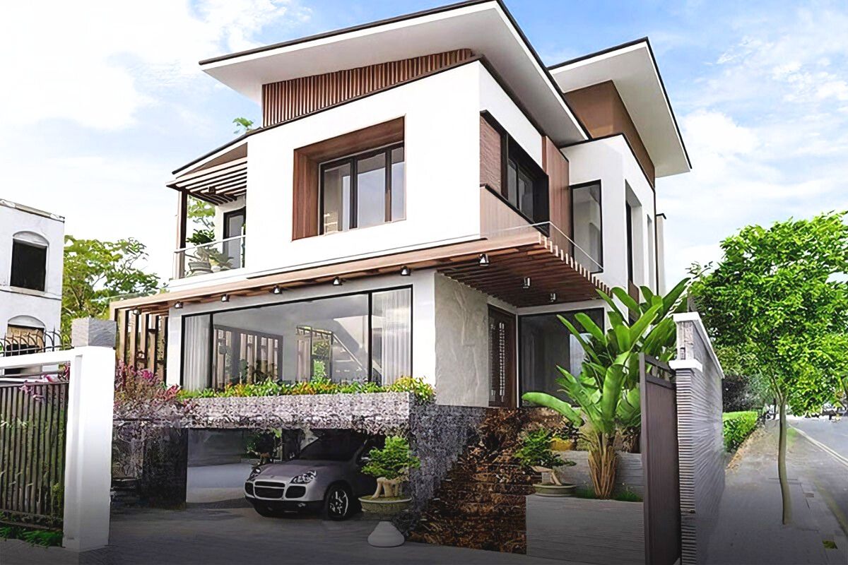 35+ mẫu biệt thự hiện đại 2 mặt tiền đẹp, bản vẽ & kinh nghiệm thiết kế 2026 15 Biệt thự hiện đại 2 mặt tiền 2 tầng mang đến không gian sống tiện nghi, thoáng sáng và phù hợp với nhịp sống hiện đại (Ảnh: Sưu tầm)