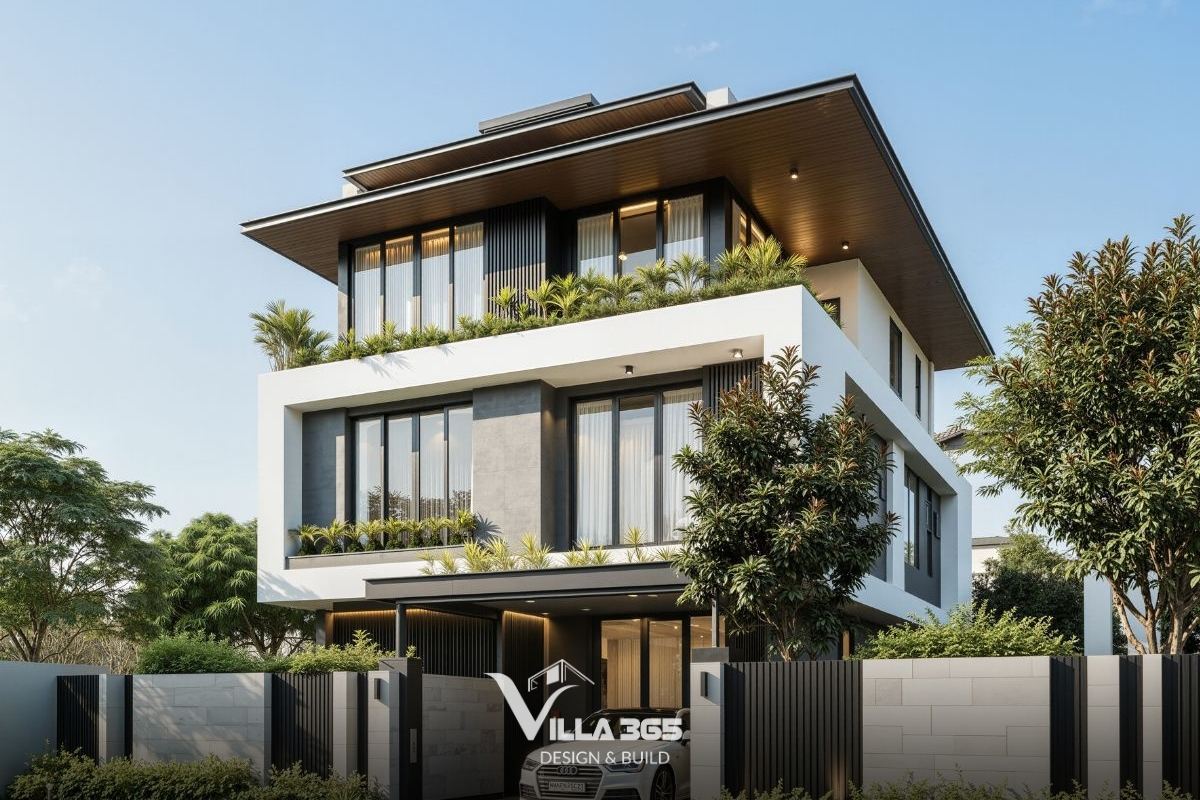 Bonded Villa - Biệt thự 3 tầng có vườn trên mái, tận dụng yếu tố tự nhiên để giảm năng lượng vận hành 2 Hệ khối hộp xếp chồng có tính toán tạo nên ngôn ngữ hình học hiện đại, mạch lạc và tiết chế