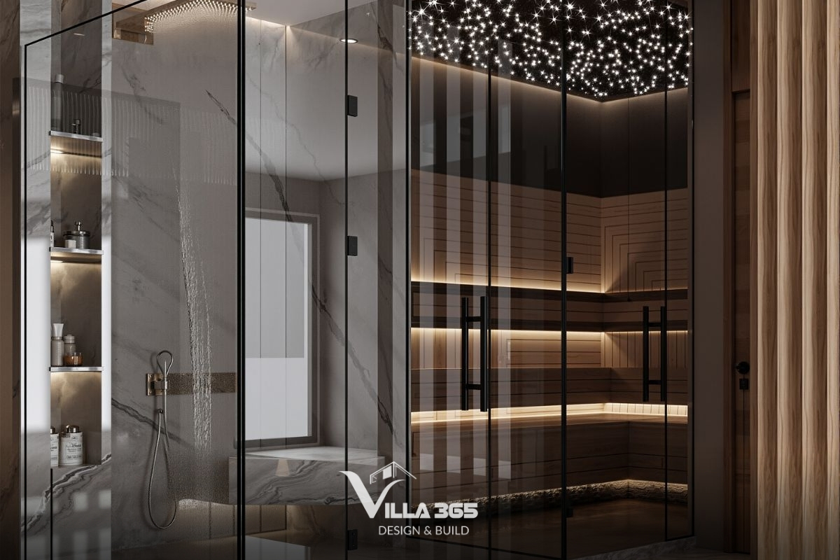 Bonded Villa - Biệt thự 3 tầng có vườn trên mái, tận dụng yếu tố tự nhiên để giảm năng lượng vận hành 17 Phòng tắm là sự kết hợp giữa phòng tắm kính hiện đại và phòng xông hơi khô sauna
