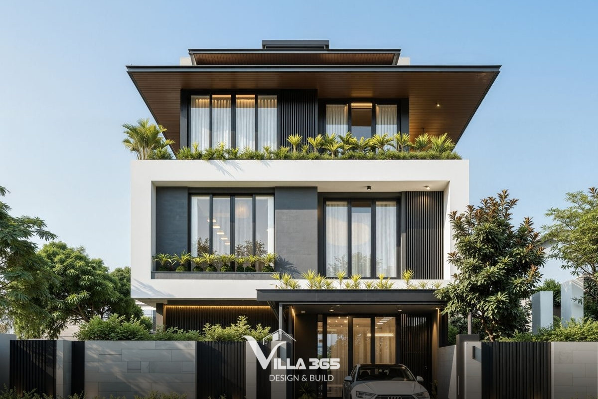 Bonded Villa - Biệt thự 3 tầng có vườn trên mái, tận dụng yếu tố tự nhiên để giảm năng lượng vận hành 1 Bonded Villa thể hiện rõ chiến lược làm mát thụ động thông qua vườn cây, mặt nước và thông gió chéo