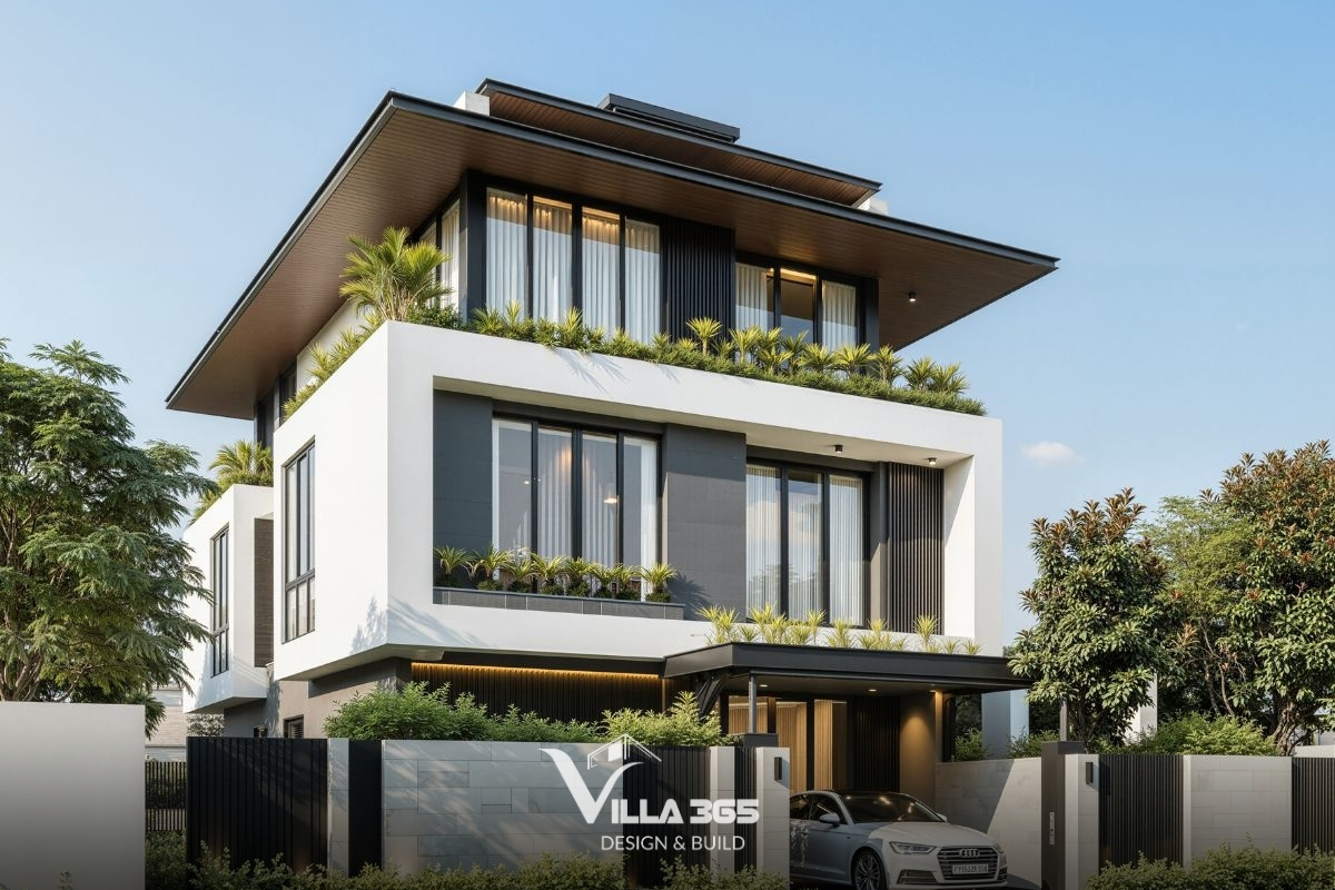 Bonded Villa - Biệt thự 3 tầng có vườn trên mái, tận dụng yếu tố tự nhiên để giảm năng lượng vận hành 3 Sự đan xen giữa khối đặc và khối rỗng giúp giảm tải thị giác, đồng thời tăng hiệu quả chiếu sáng tự nhiên