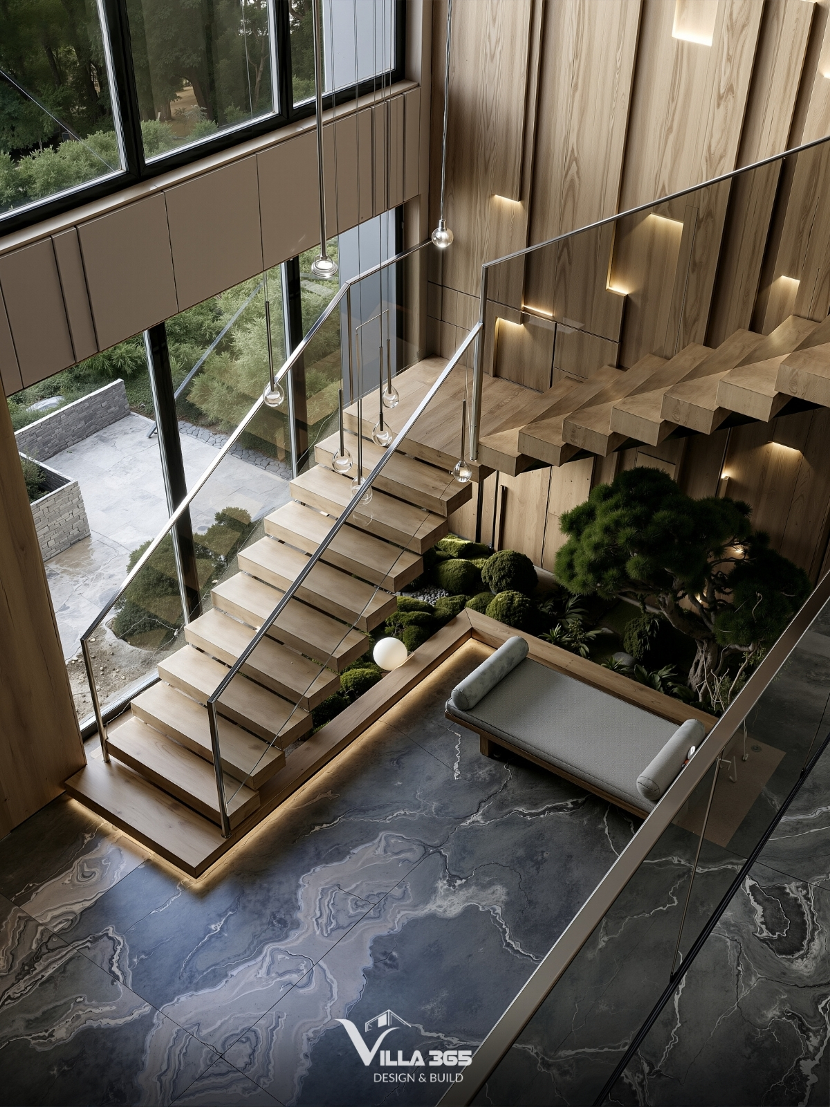 Plateau Villa - Biệt thự nghỉ dưỡng trên cao nguyên để gia chủ “chạy trốn” đô thị, tìm về bình yên 11 Chiếc ghế băng nhỏ gọn đặt cạnh tiểu cảnh, biến gầm cầu thang vốn thường bị bỏ trống thành một nơi ngồi thiền hoặc đọc sách lý tưởng