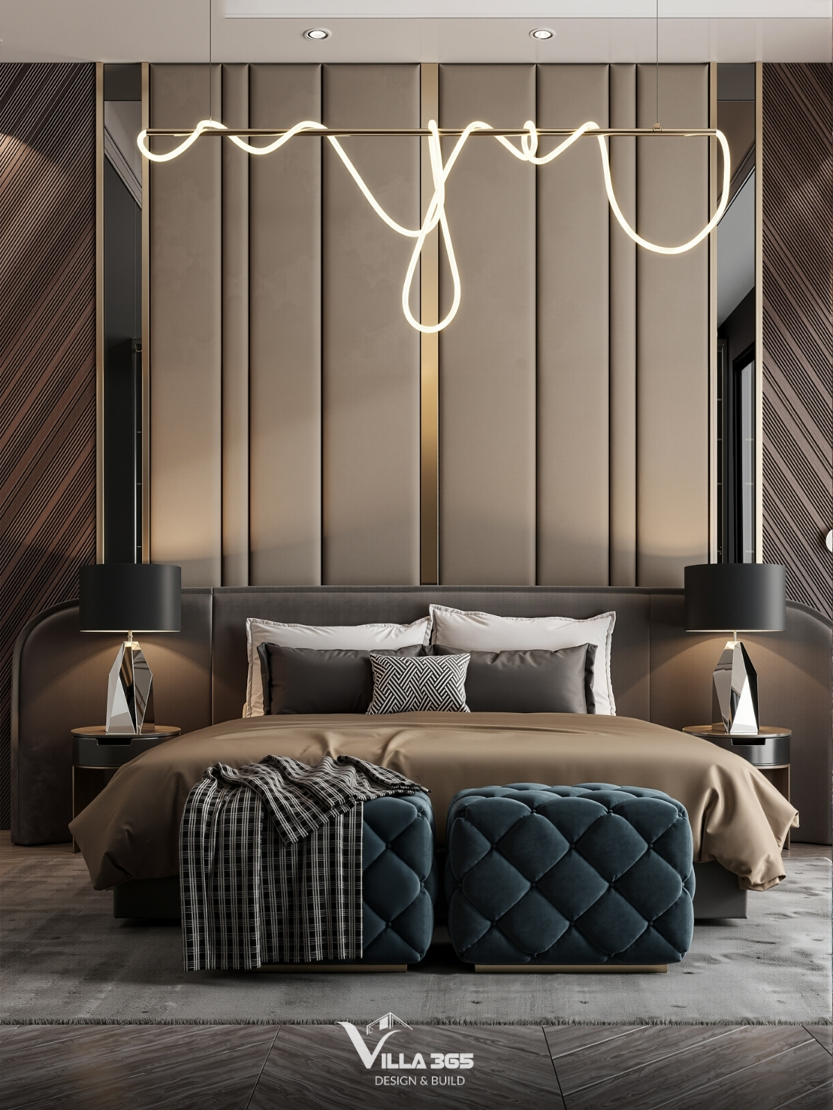 Plateau Villa - Biệt thự nghỉ dưỡng trên cao nguyên để gia chủ “chạy trốn” đô thị, tìm về bình yên 17 Chiếc đèn LED uốn lượn mềm mại như một dải lụa phát sáng tạo điểm nhấn lạ mắt cho căn phòng