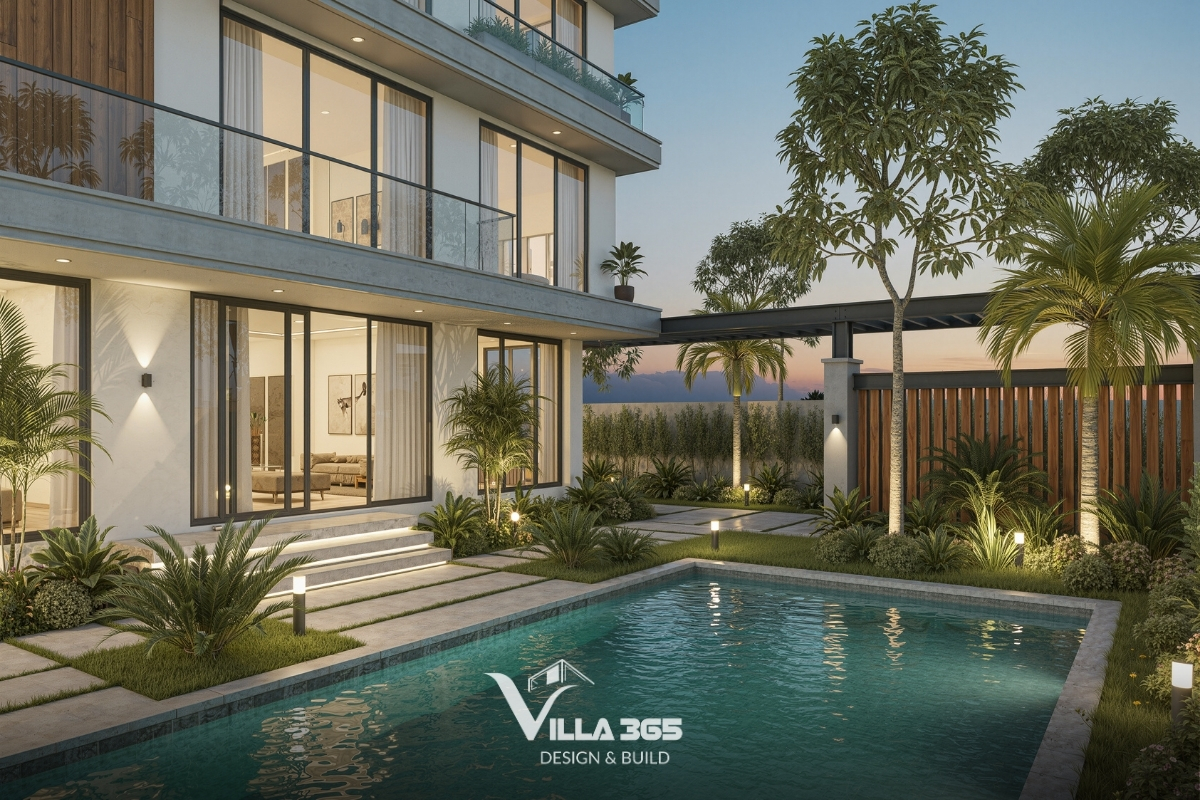 Plateau Villa - Biệt thự nghỉ dưỡng trên cao nguyên để gia chủ “chạy trốn” đô thị, tìm về bình yên 6 Hệ thống đèn hắt tường, đèn âm trần và đèn trụ sân vườn được bố trí khoa học, tạo ra các điểm nhấn ấm áp