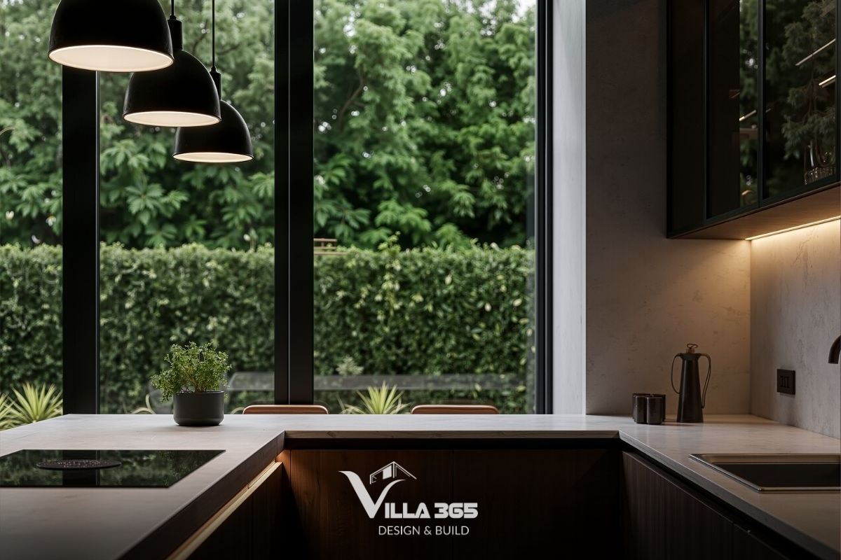 Nest Villa - Biệt thự “đóng ngoài – mở trong” dành cho gia chủ hướng nội 10 Hệ của kính lớn với tầm nhìn hướng thẳng ra sân vườn biến những phút giây nấu nướng trở nên thú vị
