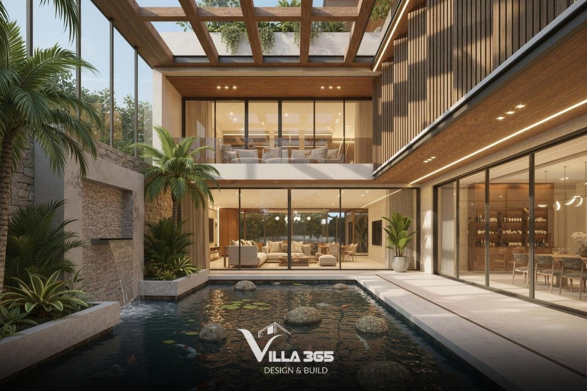 Nest Villa - Biệt thự “đóng ngoài – mở trong” dành cho gia chủ hướng nội 6 Hồ cá trung tâm trở thành yếu tố điều hòa vi khí hậu và điểm nhấn thị giác nội tại