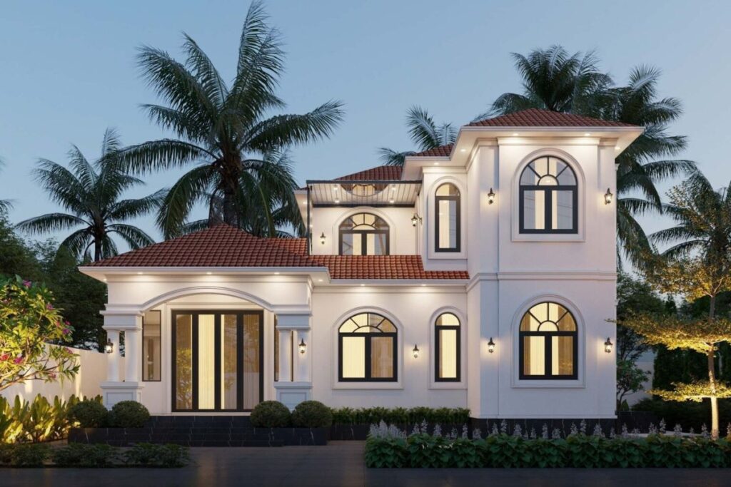 Top mẫu biệt thự nhà vườn tân cổ điển đẹp & bản vẽ chi tiết 2026 5 Biệt thự nhà vườn tân cổ điển 2 tầng được phân tầng công năng lớp lang, tầng 1 sinh hoạt chung, tầng 2 nghỉ ngơi riêng tư
