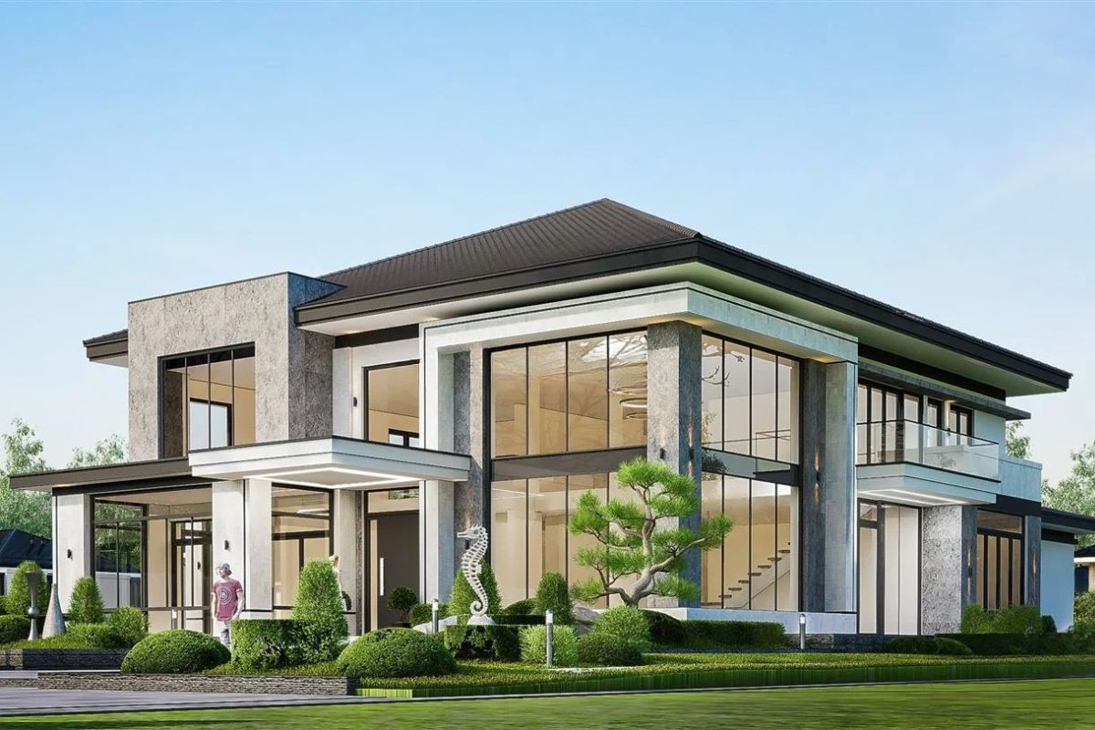 35+ Mẫu biệt thự nhà vườn 2 tầng đẹp & được ưa chuộng 2026 2 Thiết kế biệt thự nhà vườn ưu tiên không gian mở và kết nối thiên nhiên (Ảnh: Sưu tầm)
