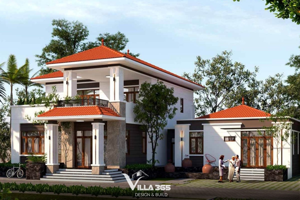 35+ Mẫu biệt thự nhà vườn 2 tầng đẹp & được ưa chuộng 2026 10 Mẫu nhà vườn mái Thái với hệ mái giật cấp tạo điểm nhấn bề thế