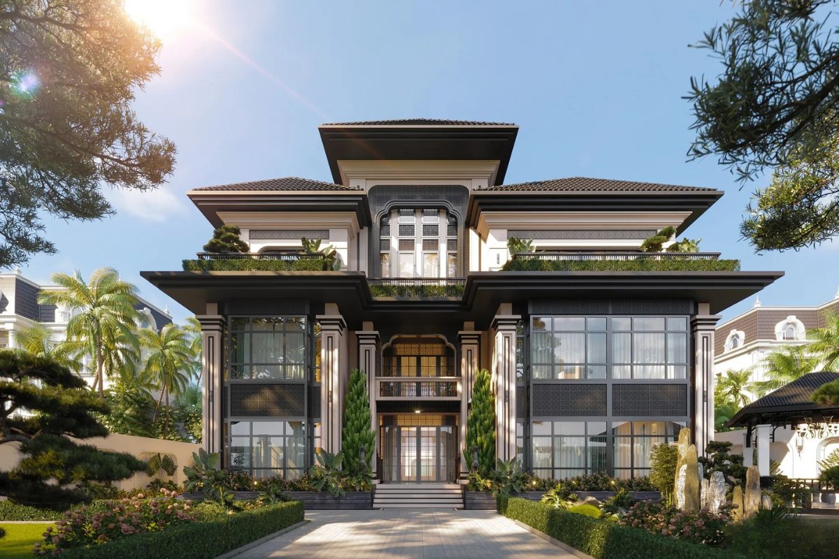 30+ Mẫu biệt thự Indochine đẹp nhất 2026 (kèm mặt bằng & chi phí thực tế) 1 Biệt thự Đông Dương kết hợp truyền thống và hiện đại, phù hợp hoàn hảo với khí hậu Việt Nam (Ảnh: Sưu tầm)