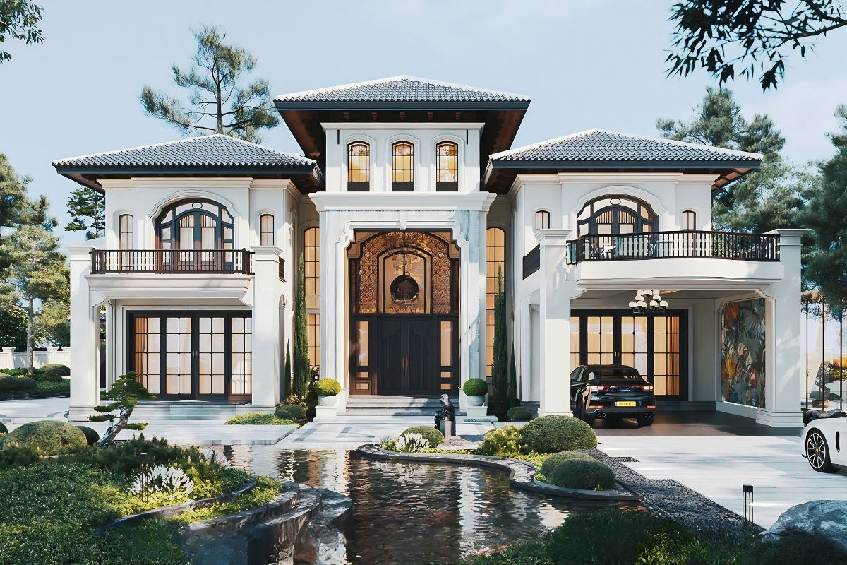 30+ Mẫu biệt thự Indochine đẹp nhất 2026 (kèm mặt bằng & chi phí thực tế) 8 Biệt thự Indochine 2 tầng cân bằng giữa công năng và diện tích sử dụng (Ảnh: Sưu tầm)