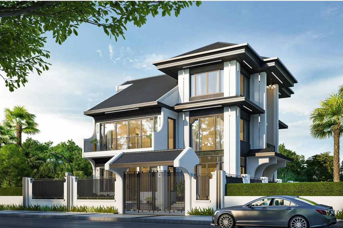 30+ Mẫu biệt thự Indochine đẹp nhất 2026 (kèm mặt bằng & chi phí thực tế) 23 Mẫu biệt thự Indochine hiện đại lược bỏ chi tiết rườm rà (Ảnh: Sưu tầm)